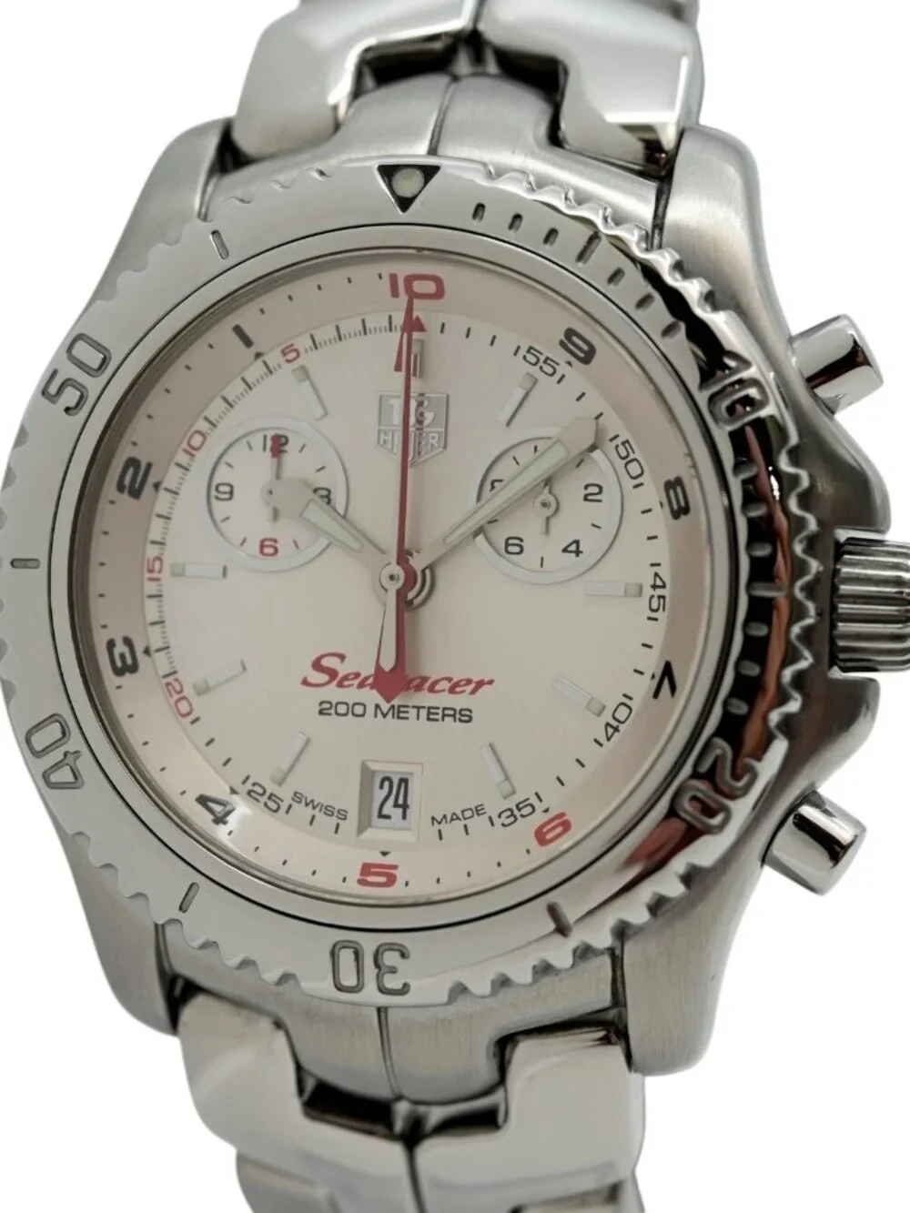 Tag Heuer 42mm Men's Searacer LINK Chronograph Silver Dial SS Watch Ref: CT1114!